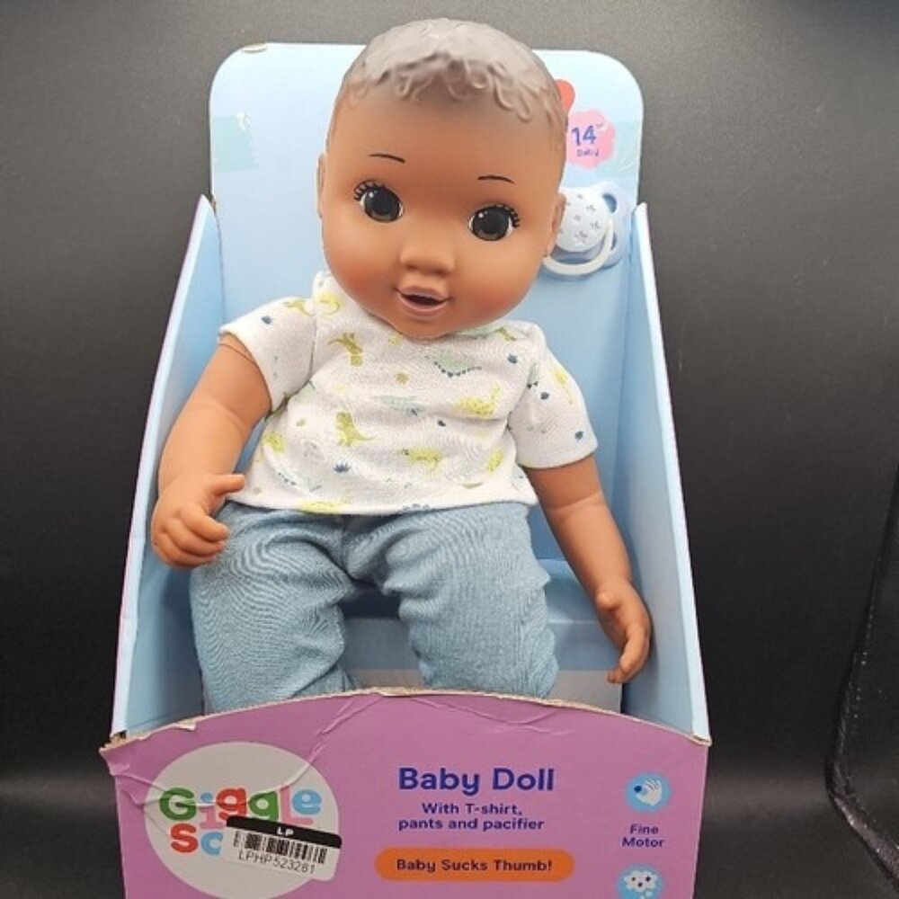 Gigglescape 14 Inch Baby Doll Dino Print Playtime Sucks Thumb Toddler dark colpl